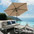 thumbnail image 3 of Patio Umbrella with Patio Market Umbrella Base, 7.5' Outdoor Table Umbrella with Water/Sand Self-Filled Base, Push Button Tilt/Crank, 6 Ribs, Beige, 3 of 13