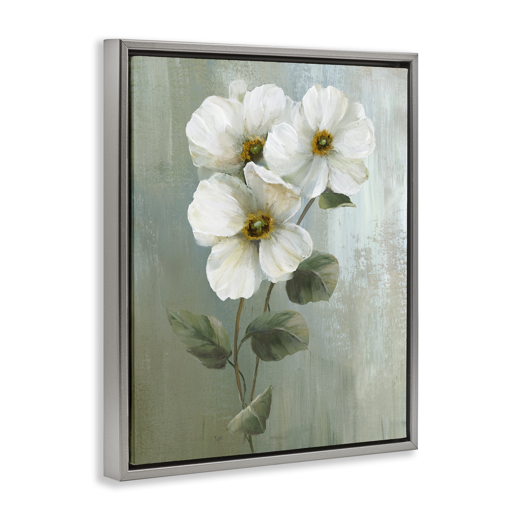 Stupell Industries Apple Blossom Sprigs Plants & Flowers Painting Gray Floater Framed Canvas Art Print Wall Art, 25 x 31