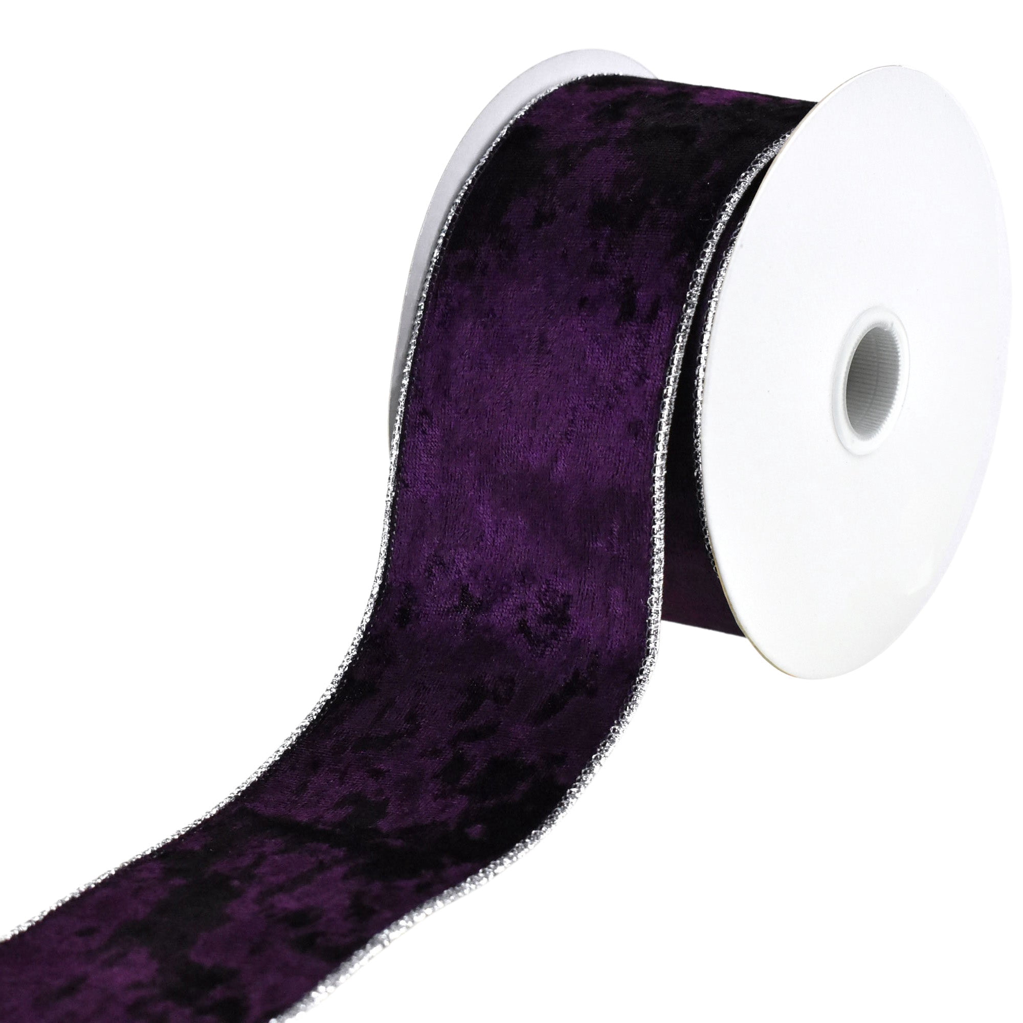 Christmas Velvet and Metallic Back Wired Ribbon, 2-1/2-Inch 10-Yard - Plum/Silver