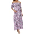 thumbnail image 4 of Wangsaura Robe de Maternité pour Femmes Décontractée Couleur Unie/florale à Épaules Dénudées Longue Robe pour Grossesse Vêtements Séance Photo, 4 of 7
