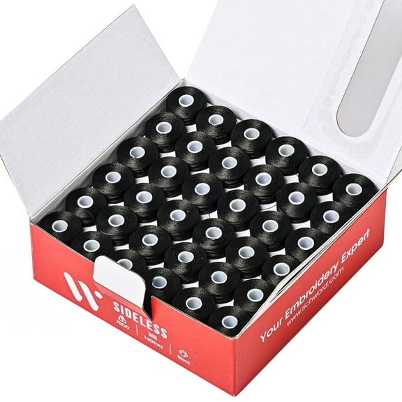 RICHWORD Prewound Bobbins Side Less144pcs , 75D/2(60WT) Black - L Style, Polyester, 144 Pieces