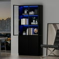 thumbnail image 3 of FURNIWAY Display Cabinet with Glass Doors & Lights, Curio with 2 Shelves, Glass Display Cabinet for Living Room, Home Office, Bedroom, Black, 3 of 7