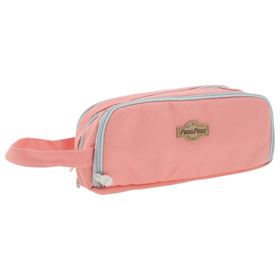 Unique Bargains Large Capacity Three-grid Stationery Bag with Zipper Handle Pink