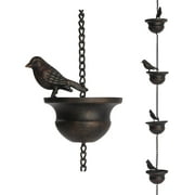 Rain Chain Set, 8.5ft Copper Plated Rain Chain for Gutters with Adapter, Birds Rain Chain Cups to Replace Gutter Downspout, Divert Water and Home Display, 12 Cups, Adjustable