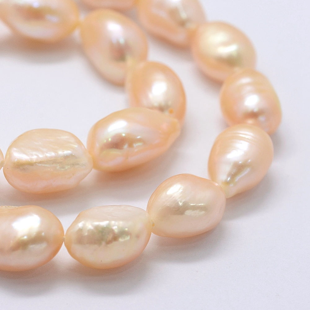 2strands Natural Cultured Freshwater Pearl Beads Strands Potato PeachPuff 10~15x9.5~11x6.5~10mm Hole: 0.2mm about 32pcs/strand 14.1 inch