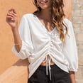 thumbnail image 4 of Blusa suelta de manga 3/4 sólida a la moda para mujer, blusa con cordón, camisa de gasa Fridja  hj721, 4 of 9