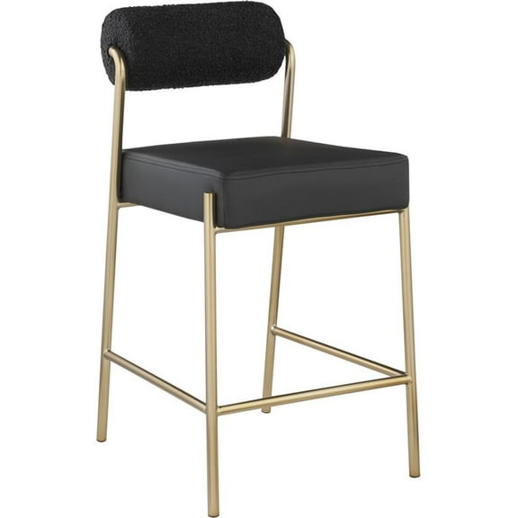 Pemberly Row Modern Black Vegan Leather / Boucle Counter Stool