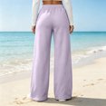 thumbnail image 4 of Women's Wide Leg Pants High Waisted Drawstring Elastic Waist Loose Fit Solid Color Palazzo Lounge Trousers with Pockets, 4 of 5