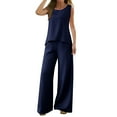 thumbnail image 1 of Conjunto de dos piezas de verano para mujer con chaleco sin mangas de color liso y espalda hueca de encaje - Poliéster, cuello cuadrado, pantalones de pierna ancha - Tallas S-XXL, 1 of 6