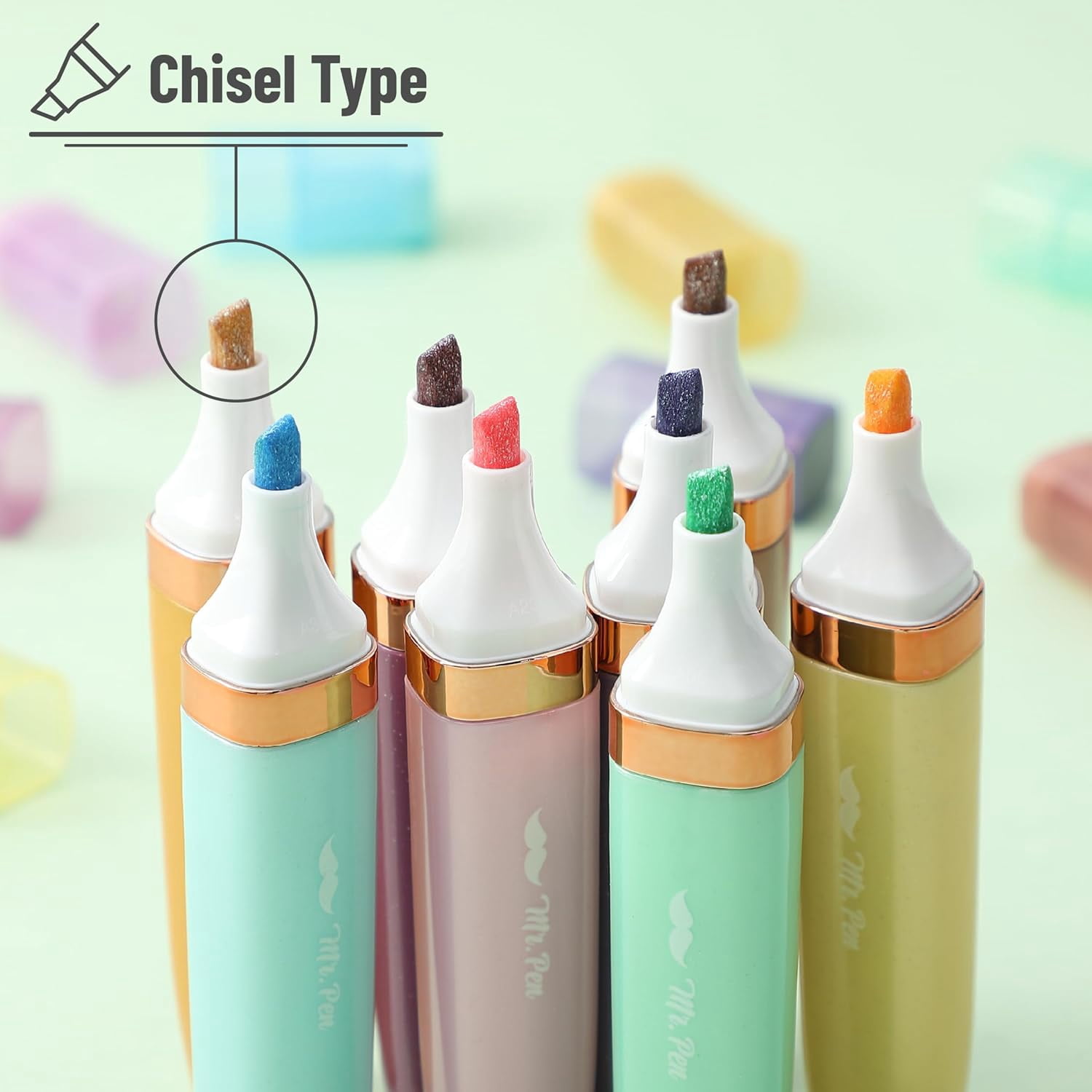 Glitter Highlighters, 8 Pack, Pastel & Metallic Colors, Chisel Tip Glitter Highlighter Markers for Journaling, Notes, Planners & Creative Highlighting