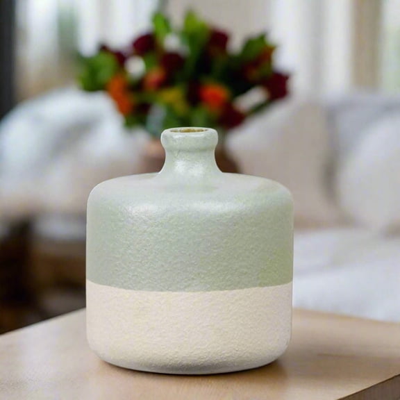 Maelle Speckled Round Ceramic Vase, Modern Decorative Flower Vase for Home Decor, Farmhouse Boho Table Vase for Living Room, Shelf, Dining Table, Office Centerpiece (Size-7.00"x8.25"H, Green)