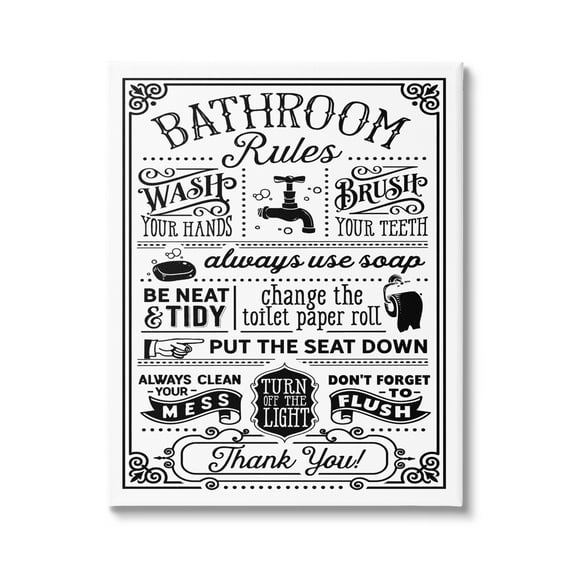 Stupell Industries Vintage Style Bathroom Rules Diagram List Border Graphic Art Gallery Wrapped Canvas Print Wall Art, Design by Lettered and Lined