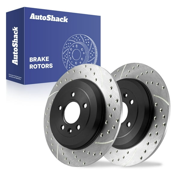 AutoShack Rear Solid Drilled & Slotted E-Coated Brake Rotors 2-PC Set Replacement for 2011-2019 Ford Explorer 2011-2014 Ford Edge 2011-2015 Lincoln MKX ShadowGuard 12.99" (330 mm)