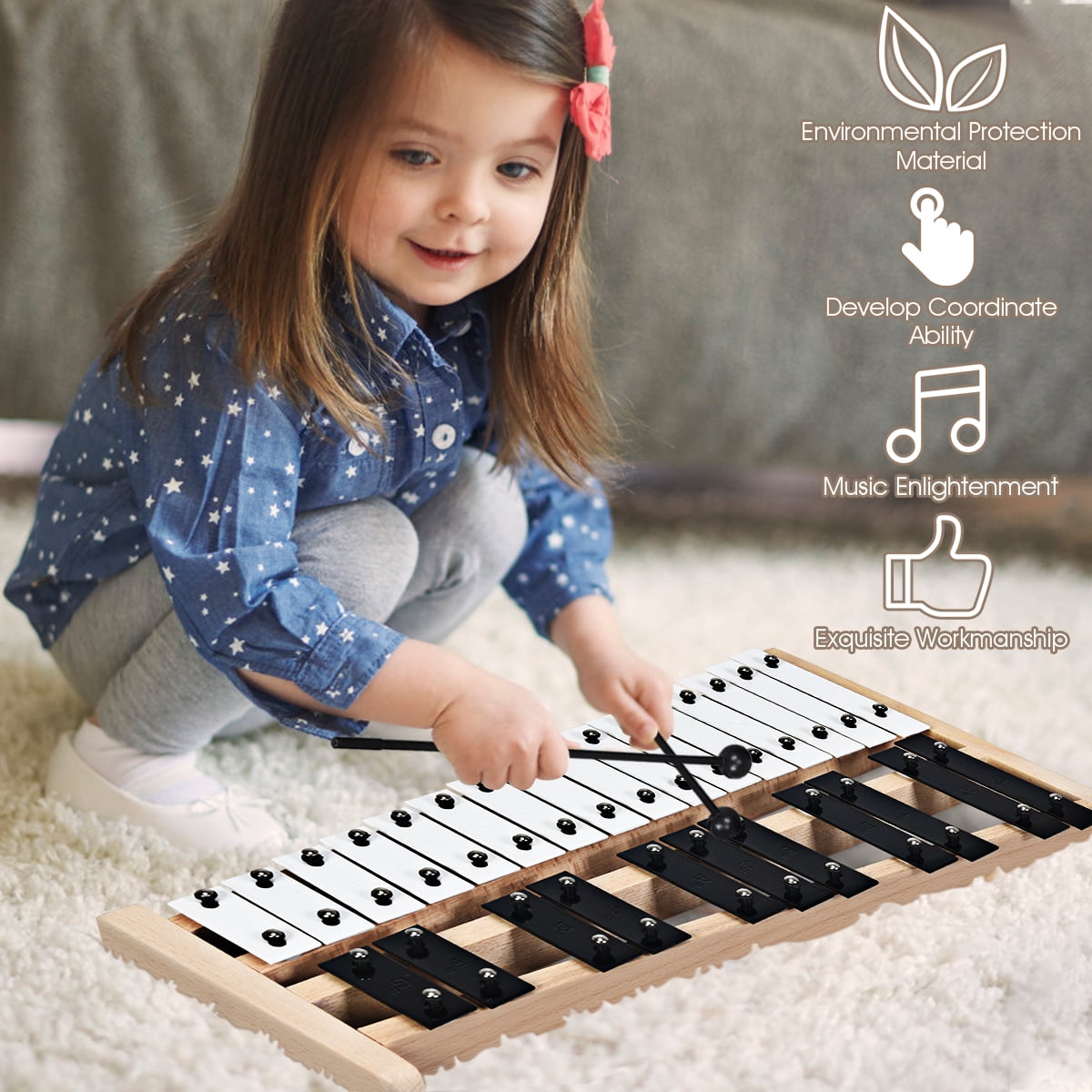 Costway 27 Note Foldable Glockenspiel Xylophone Aluminum Music Instrument