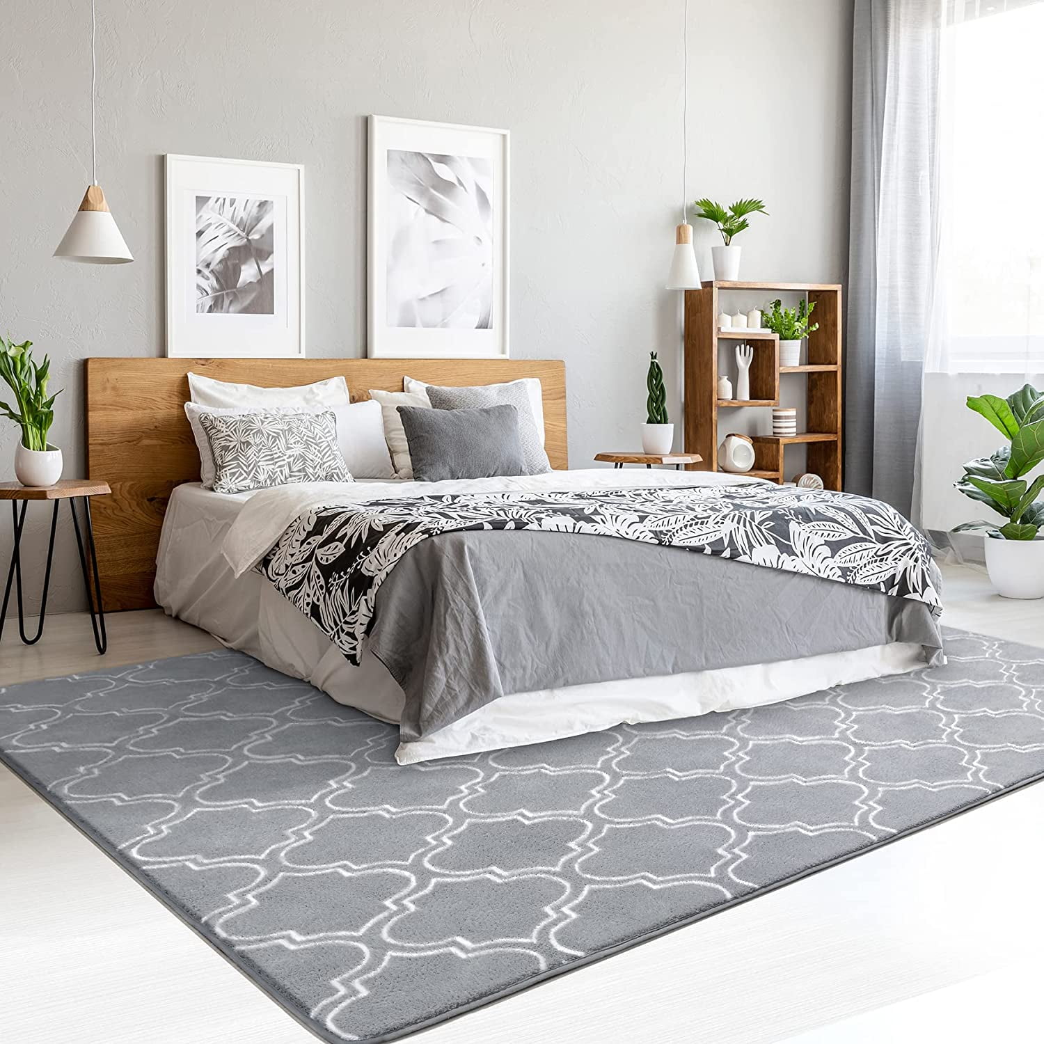 Lochas Soft Modern Area Rug Boho Geometric Rugs for Bedroom Living Room Nursery Modern Home Decor Carpet,4'x6',Gray & White