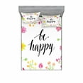 thumbnail image 2 of Saying Bedding Set with Sheet & Covers, Be Happy Hand Drawn Phrase Surrounded by Watercolor Rural Flowers of Spring Fields, Printed Bedroom Decor 2 Shams, 4 Sizes, Multicolor, by Ambesonne, 2 of 3
