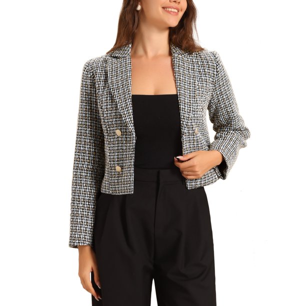 CHAQUETA DE LAPEL NOTCH PARA MUJERES INSPIRE CHIC, BLAZER CASUAL DE MANGA LARGA, S BEIGE NEGRO