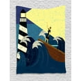 thumbnail image 1 of Lighthouse Tapestry, Grunge Abstract Artwork of a Mysterious Woman in a Boat Sea Storm, Wall Hanging for Bedroom Living Room Dorm Decor, 40W X 60L Inches, Dark Blue Yellow Brown, by Ambesonne, 1 of 2