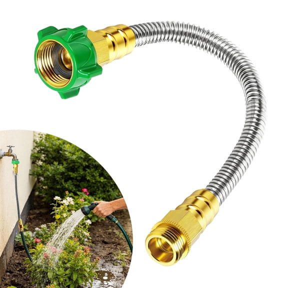 1ft Garden Hose, EEEkit Stainess Steel Short Outdoor Hose, 3/4'' Solid Brass GHT Connector for Lawns Boat