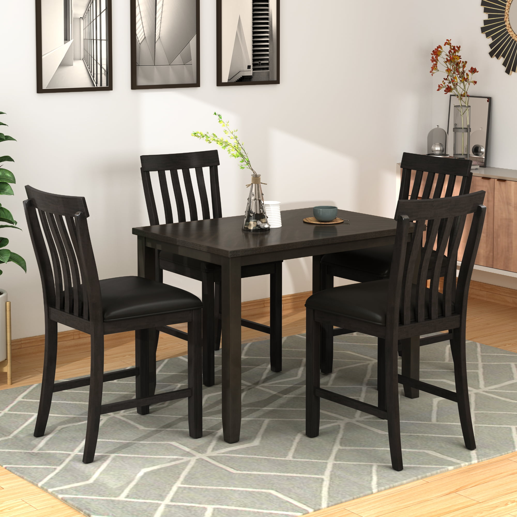 enyopro 5 Piece Wooden Dining Table Set, Counter Height Dining Set ...