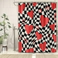 thumbnail image 3 of Retro Trippy Groovy Wavy Swirl Checkered Bath Curtains,Valentine''s Day Shower Curtains,Red Love Shower Curtain,Black and White Check Abstract Aesthetics Shower Curtain with Hooks 72X72in, 3 of 6