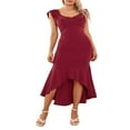 thumbnail image 1 of Femmes Robe Longue Bodycon Volants Couleur Unie Queue de Poisson Robe Sans Manches, 1 of 9