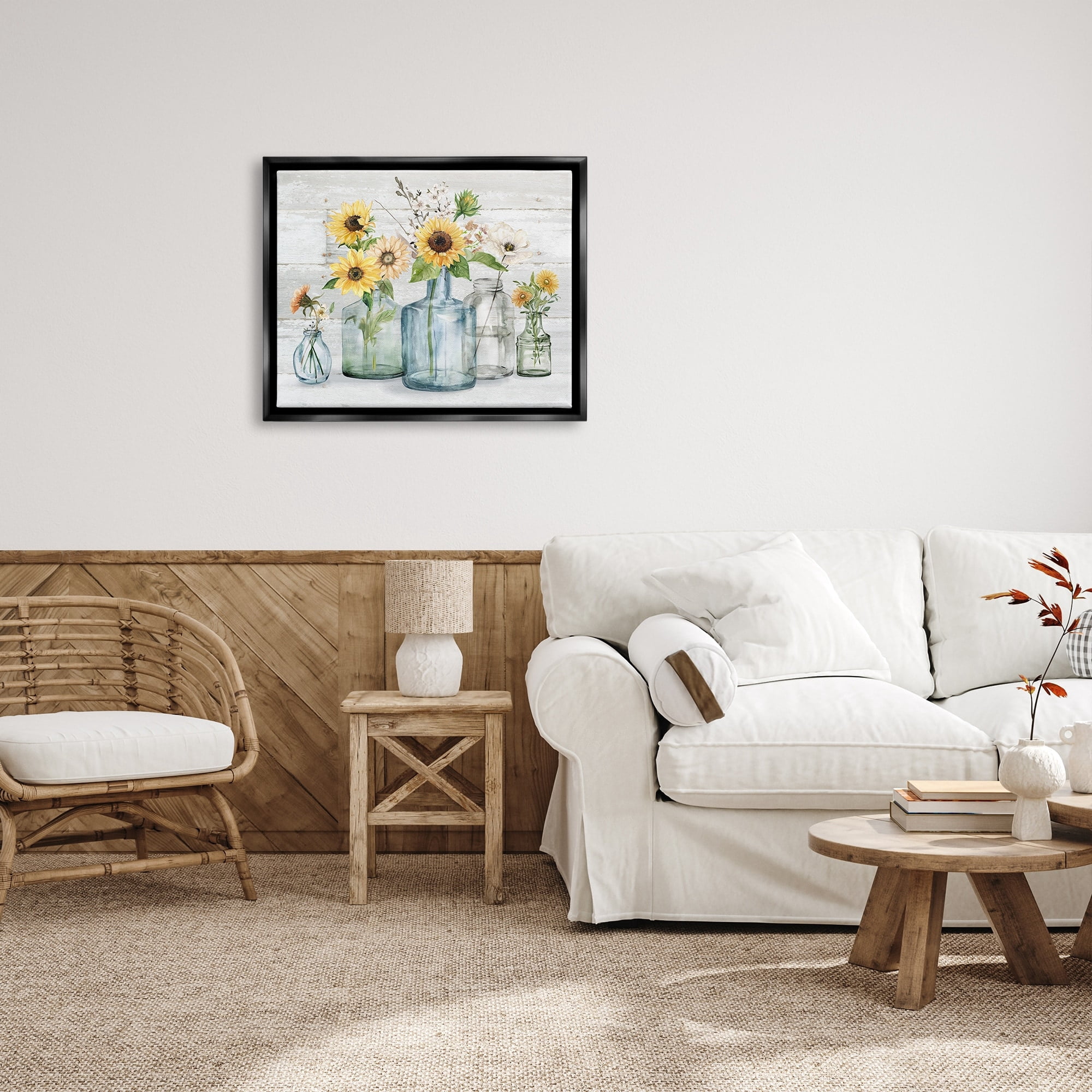 Stupell Industries Varied Country Flower Blooms Rustic Planked Pattern Graphic Art Jet Black Floating Framed Canvas Print Wall Art, Design by Carol Robinson