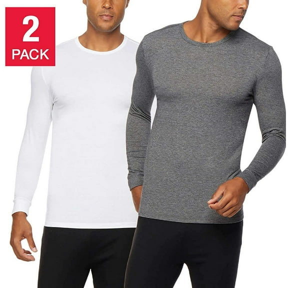 32 DEGREES Men's Heat Long Sleeve Scoop Neck Tee 2-Pack (XL, White/Grey)