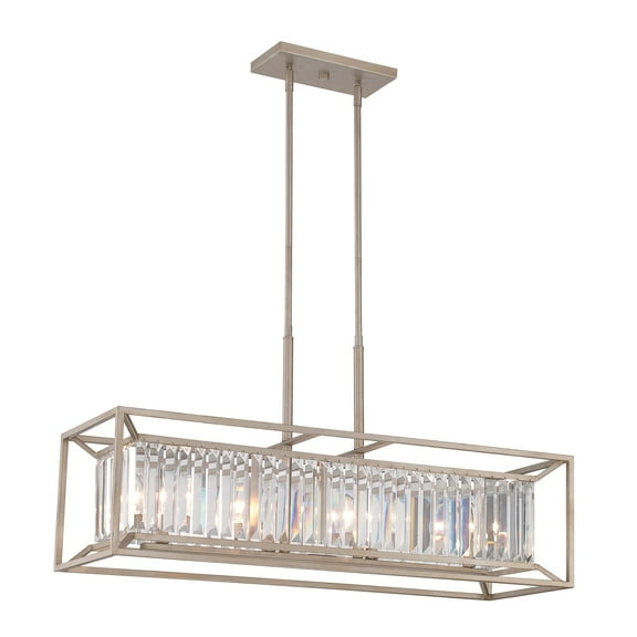 Linares 60-Watt 4-Light Aged Platinum Glam Pendant Light with Crystal Prisms Shade and No Bulbs Included
