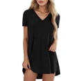 thumbnail image 1 of WEIYLL Womens Tshirt Plus Size Solid V Neck Short Sleeved Long Black Tees Sizes S, 1 of 6