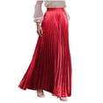 thumbnail image 3 of AUNVITO Women's Pleated Skirt Elastic Waist Ankle Length Casual and Fashionable Solid Color, 3 of 5