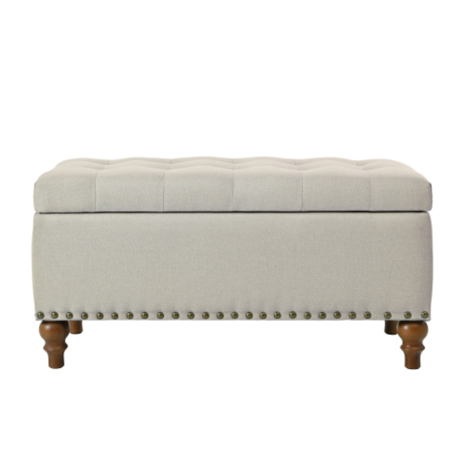 Storage Ottoman Bench with Hinged Lid, Linen Upholstered Footrest with Hidden Storage, Bedroom Entryway Living Room Bench, Beige