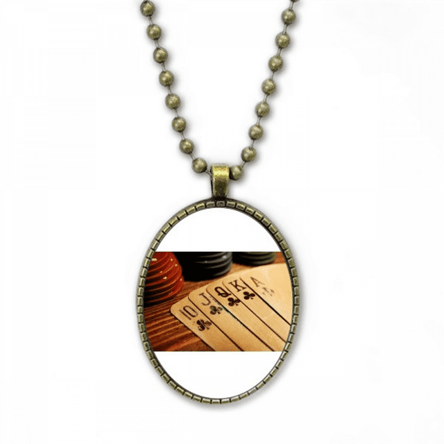 Old Poker Chip Photo Art Deco Fashion Necklace Vintage Chain Bead Pendant Jewelry Collection