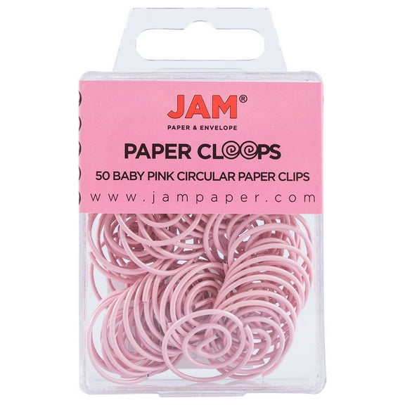 JAM Paper Round Paper Clips, Baby Pink Paperclips, 50/Pack