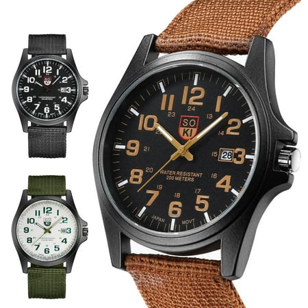 Canvas Watch Men Mens Sports Watch, 40mm Big Face Analog Waterproof Army Military Wrist Watch Quartz Date Nylon Canvas Band Strap Watch ()