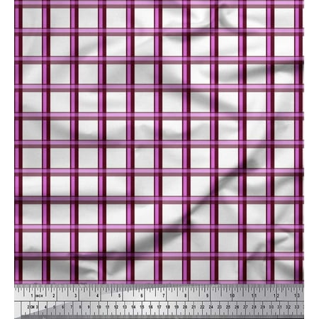 Soimoi Purple polyester Crepe Fabric Window Pane Check Printed Craft Fabric by the Yard 52 Inch Wide