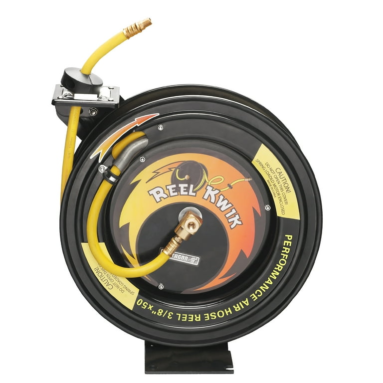 Pentagon Tools 3/8 300PSI Heavy Duty Retractable 100 Foot Air Hose & Reel Professional Grade Pentagon Tools 3/8 300PSI Heavy Duty Retractable 100 Foot Air Hose & Reel Professional Grade