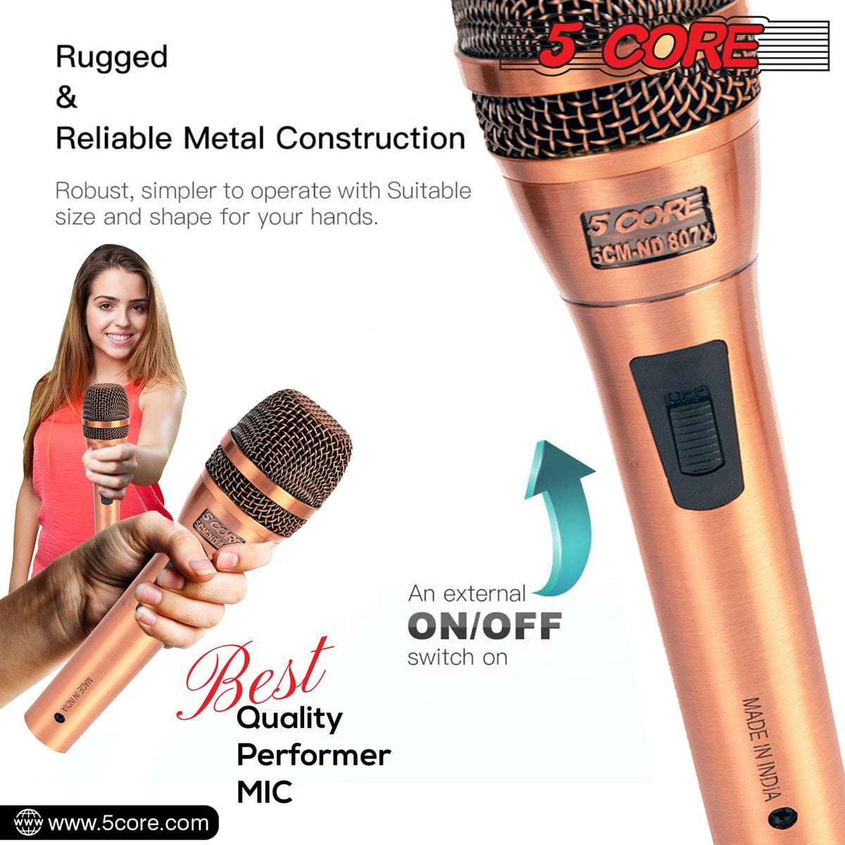 Professional Dynamic Vocal Microphone Neodymium Cardioid Unidirectional Handheld Mic for Singing Karaoke Steel Mesh Grille Metal Body With ON Off Switch + 16ft Detachable Cable + Clip + Bag