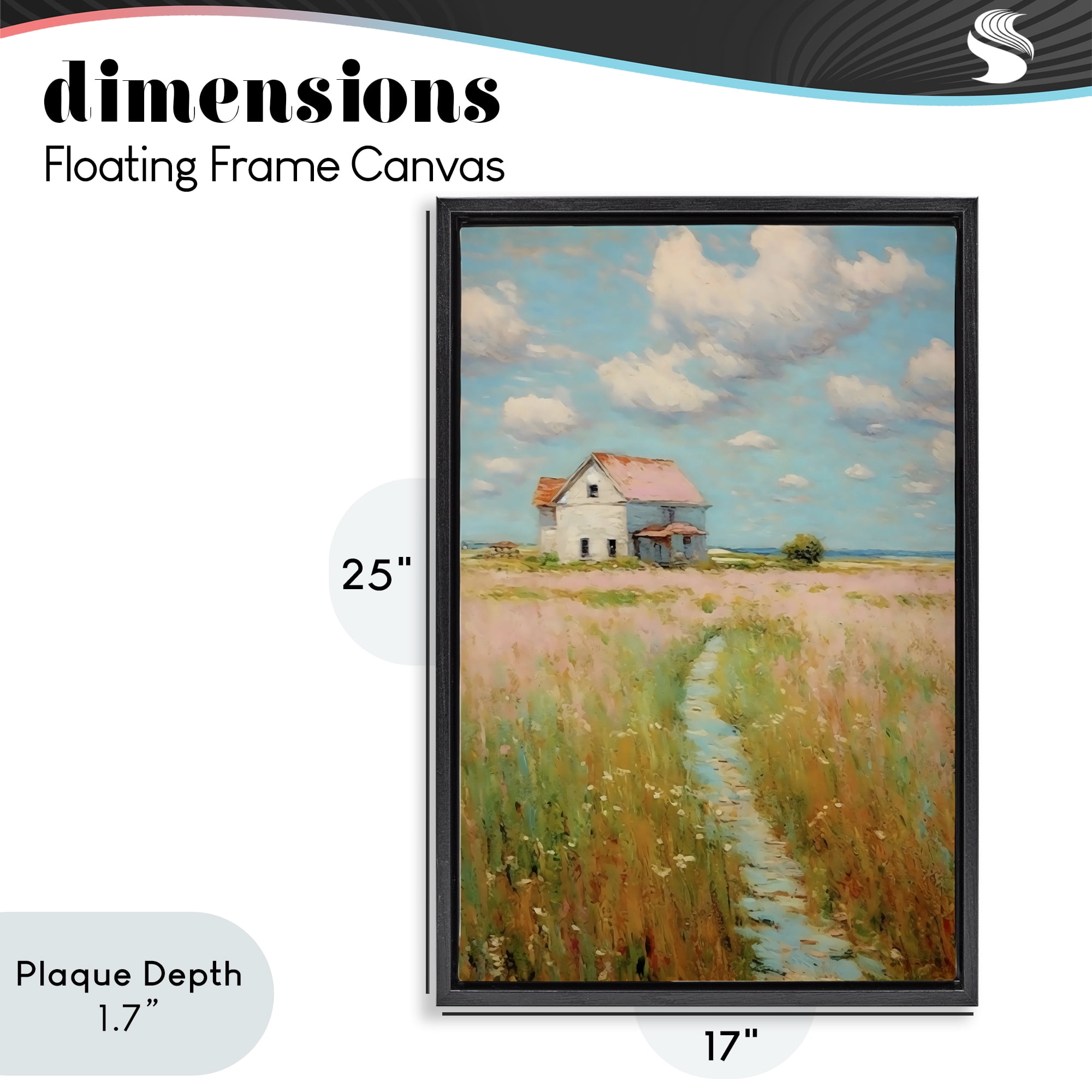 Stupell Industries House in Field of Flowers Black Framed Floater Canvas Wall Art, design by Creative Studio