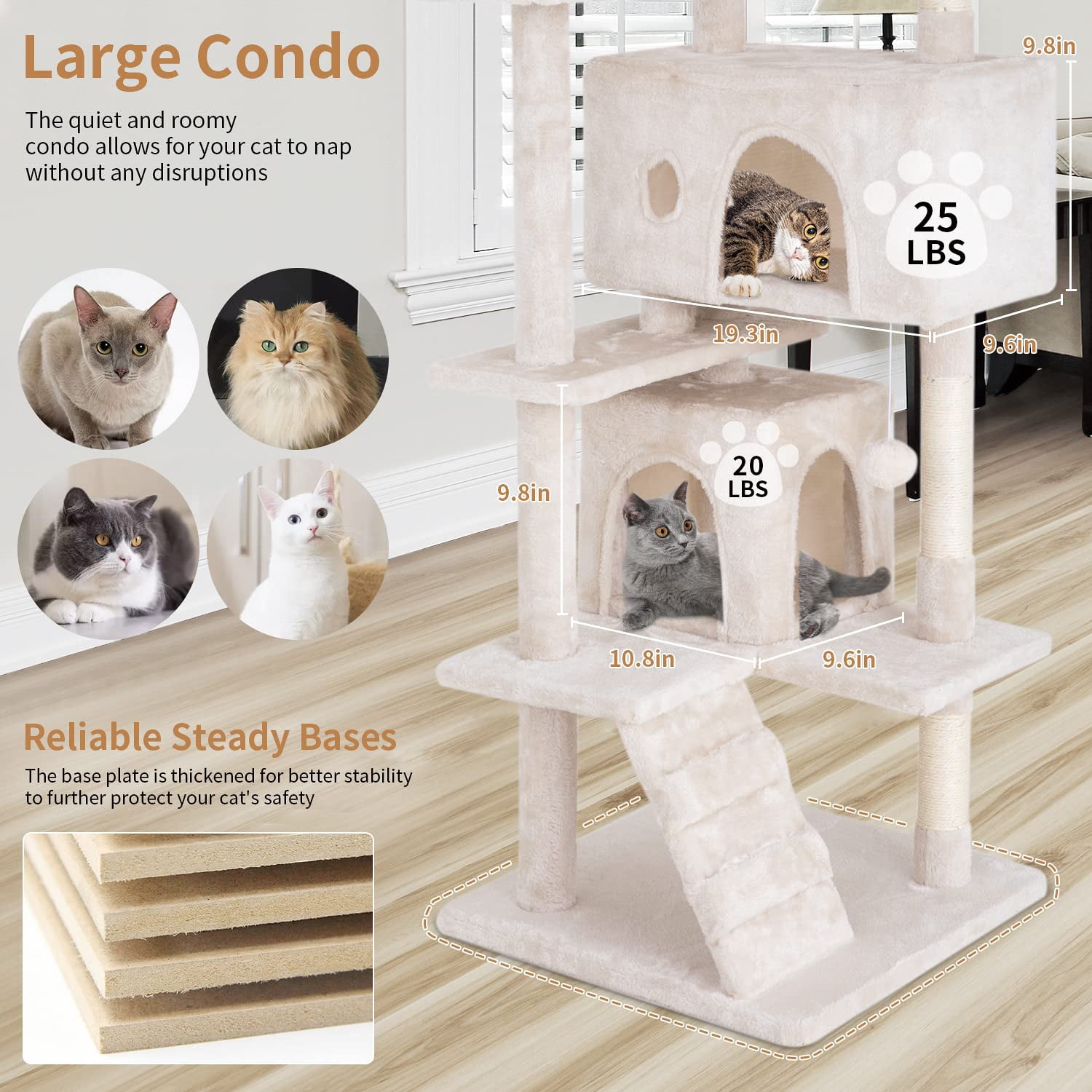 YRLLENSDAN 54 inch Tall Cat Tree Tower for Indoor Cats, Large Cat Tower with Scratching Post, Cat Climbing Tower with Cat Tree House, Sturdy Cat Condo, Beige