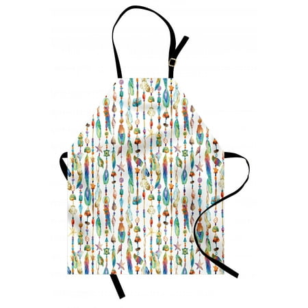Nautical Style Kitchen Feather Apron Watercolor Style Figures with Sea Shells Nautical Boho Style Chains Pendant Pattern, Unisex Kitchen Bib Apron with Adjustable Neck for Cooking Baking Gardening, Multicolor, by Ambesonne ()
