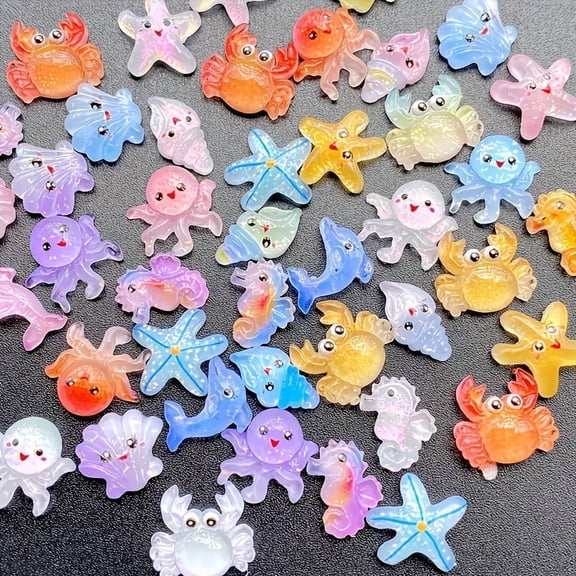 100 Mini Ocean Theme Resin Charms for Nail Art & DIY Crafts - Vibrant Sea Creatures for Scrapbooking, Jewelry Making & Resin Art
