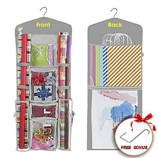 solacol Gift Ribbon for Gift Wrapping Christmas Hanging Gift Wrap Storage  Organizer, 38X16 Inch Wrapping Paper Storage Hanging Gift Bag Organizer