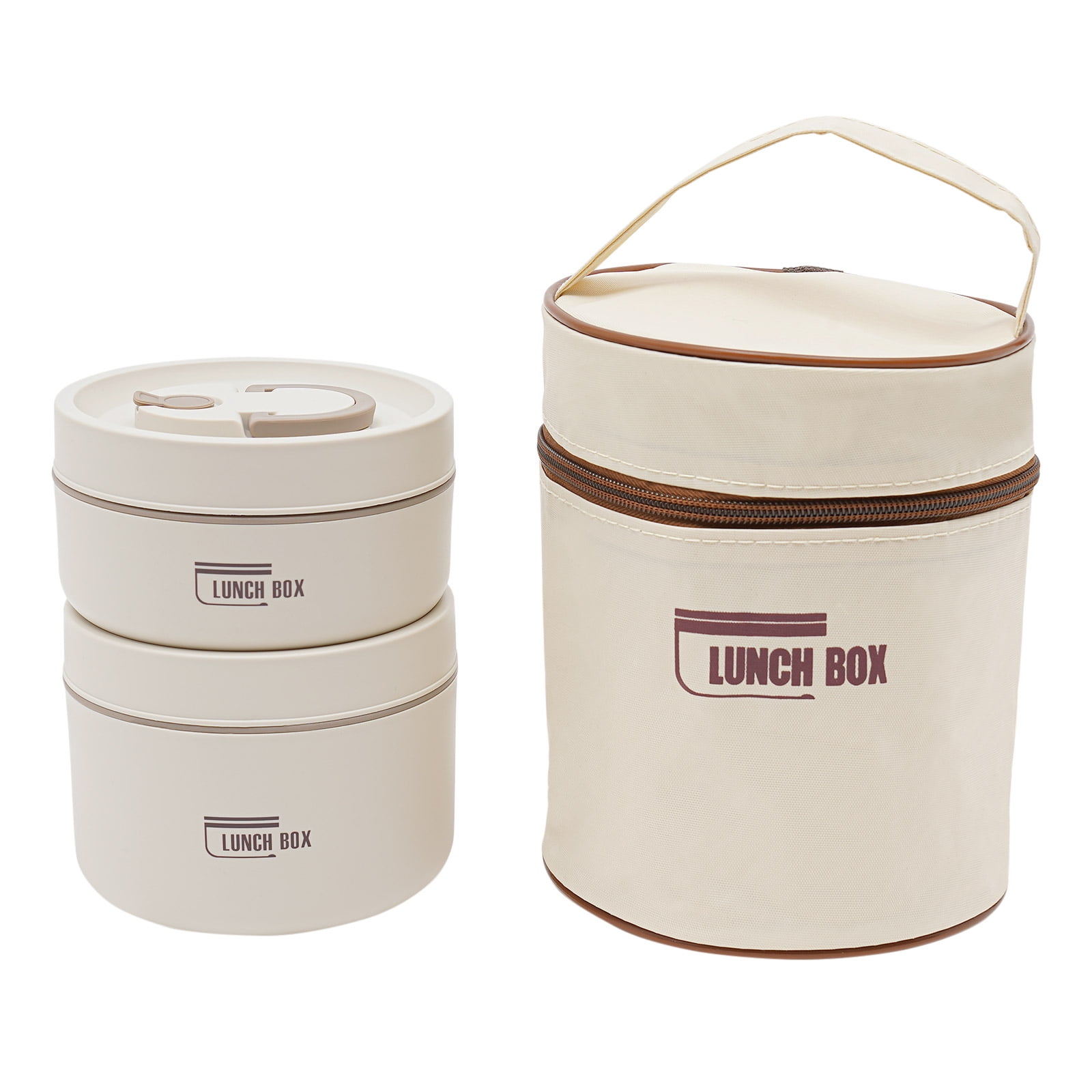 Off-white 304 Stainless Steel PP 13.5x18cm Double Insulation Lunch Box Leak-proof Portable Lunch Box