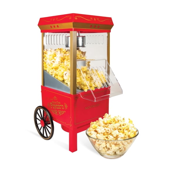 Nostalgia Machine Vintage pour Faire du Maïs Soufflé à Air Chaud - Prépare jusqu'à 12 Tasses - Sans Huile - Maïs Soufflé Plus Sain - Chariot Classique à Roulettes - Comprend K