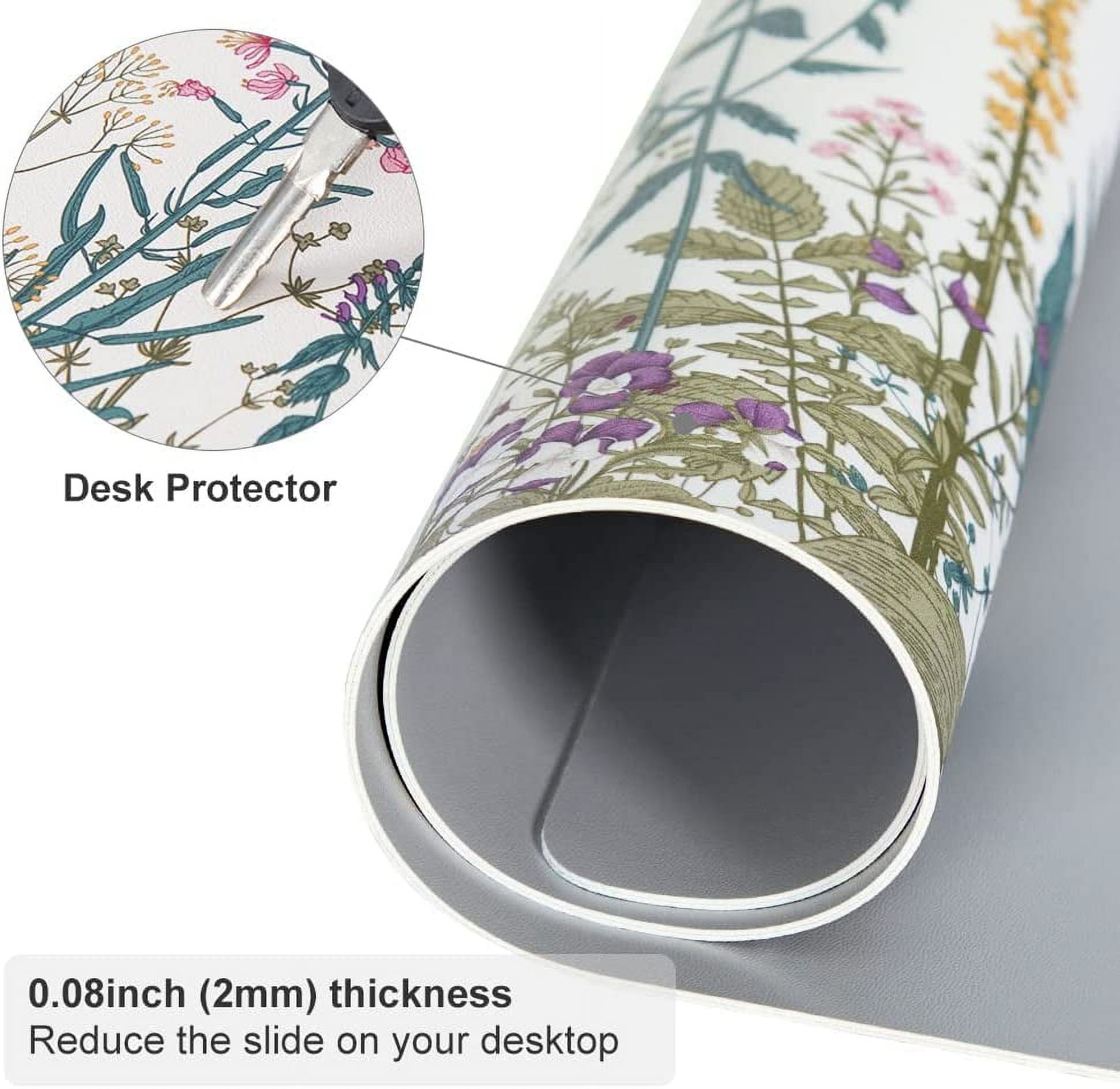 Large Desk Pad, Waterproof PU Leather Computer Desk Mat for Desktop, Wildflowers Weeds Print Cute Gaming Mouse Pad, XXL Full Desk Mousepad Non Slip Writing Pad 31.5" x 15.7" - Colorful Plants