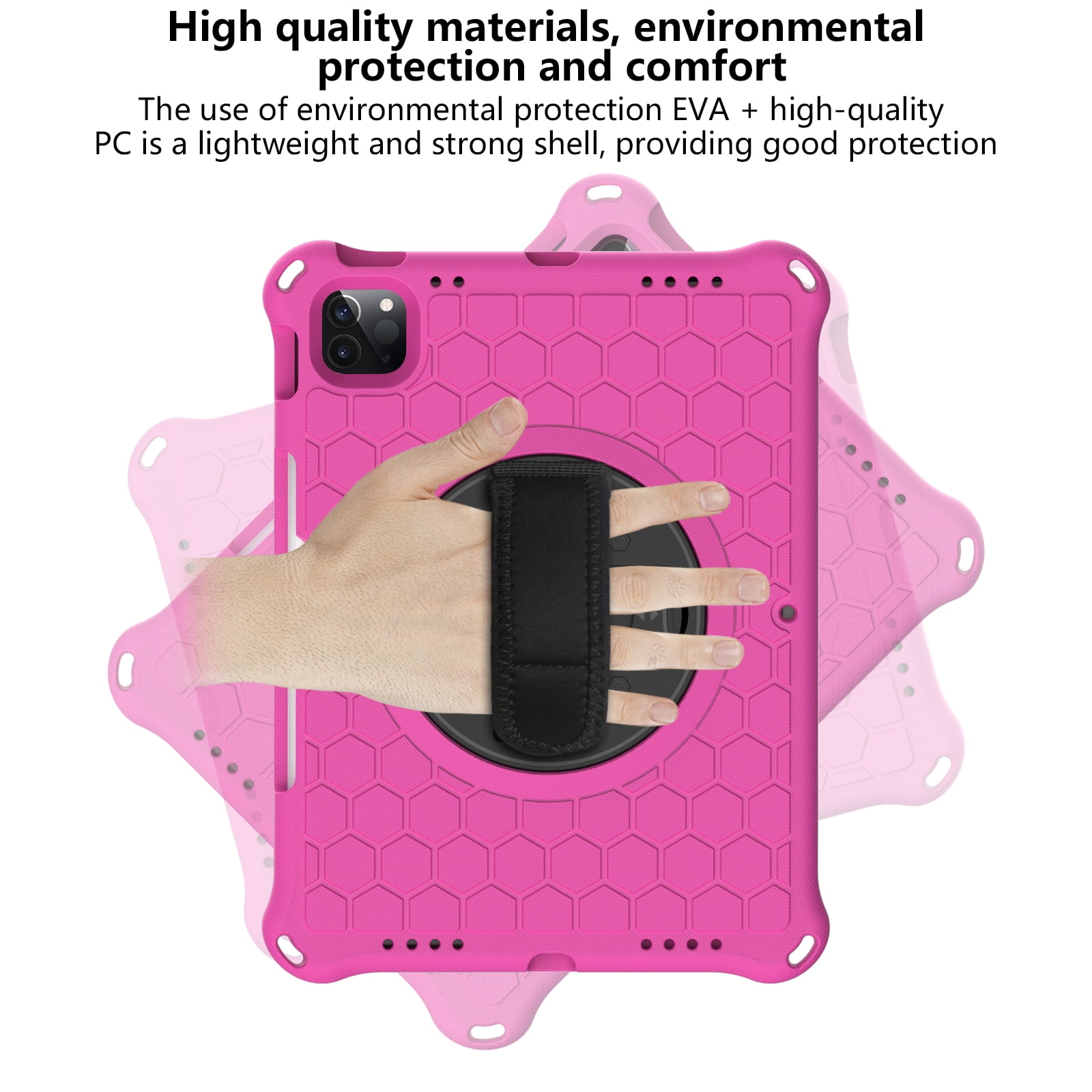 Mantto Shockproof Case for iPad 10th Generation 10.9" 2022 iPad Case with Shoulder Strap,Heavy Duty Rotating Kickstand Hand Strap Rugged Defender Protective Case w/Pencil Holder, Rose+Black
