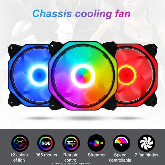 Visland 120mm Case Fan Portable LED Universal, - RGB Case Fans Low Noise - Low Noise Computer Fans for PC Case