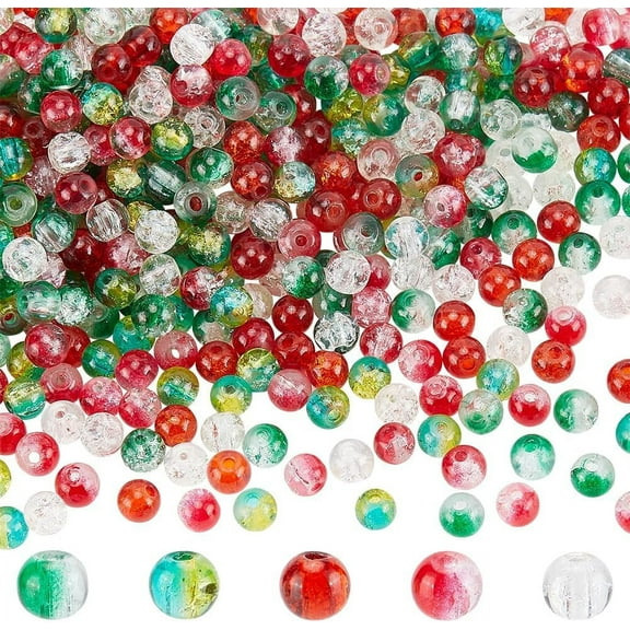 500pcs Glass Beads 6mm Christmas Bracelet 5 Colors Transparent Spray Painted Round Loose for Necklace Earring Jewelry Making and Crafts
