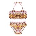thumbnail image 3 of TiaoBug Girls 2 Pcs Mermaid Bikini Sets Shiny Halter Ruffles Crop Top with Triangle Brief Bathing Suit Tankini Light Brown A 130, 3 of 5